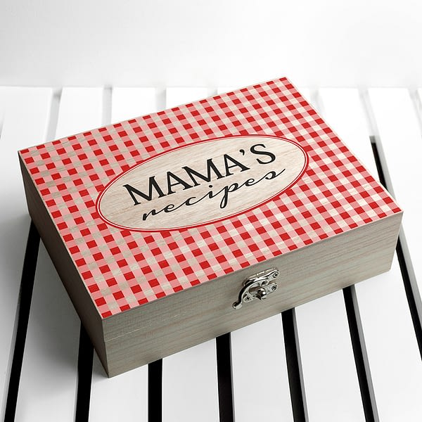 Personalised Gingham Red Recipe Box