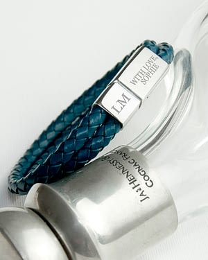 Personalised Men's Dual Leather Woven Bracelet in Teal