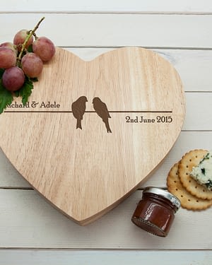 'Love Birds' Romantic Heart Cheese Board