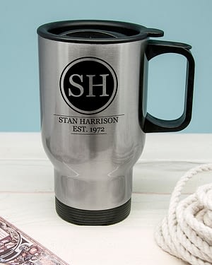 Silver Personalised Monogram Travel Mug