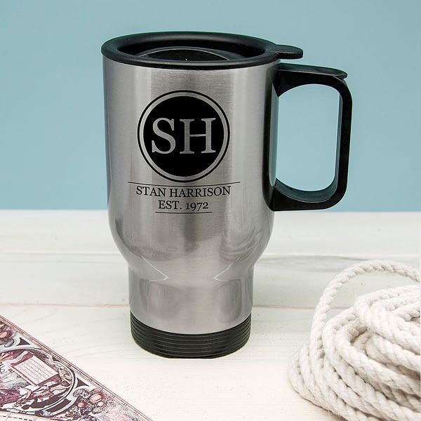 Silver Personalised Monogram Travel Mug