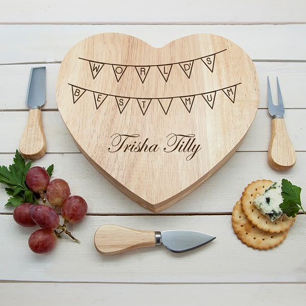 World's Best Mum Bunting Heart Cheese Board