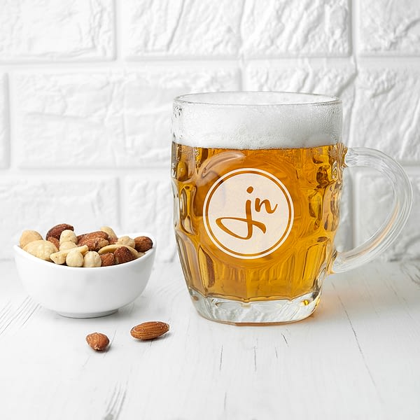 Round Monogrammed Dimpled Beer Glass