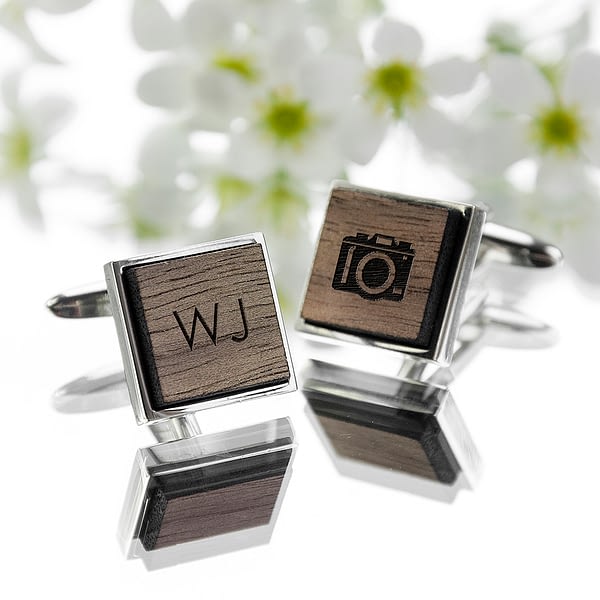 Iconic Hobbies Engraved Square Walnut Cufflinks