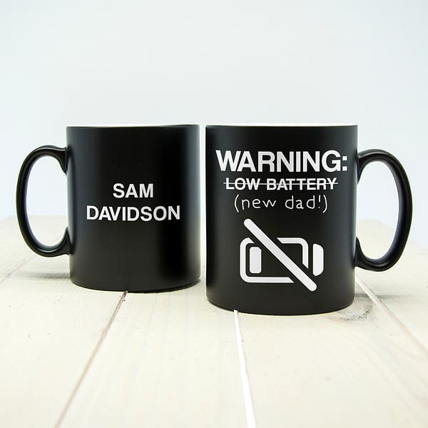 Warning: New Dad Black Matte Mug