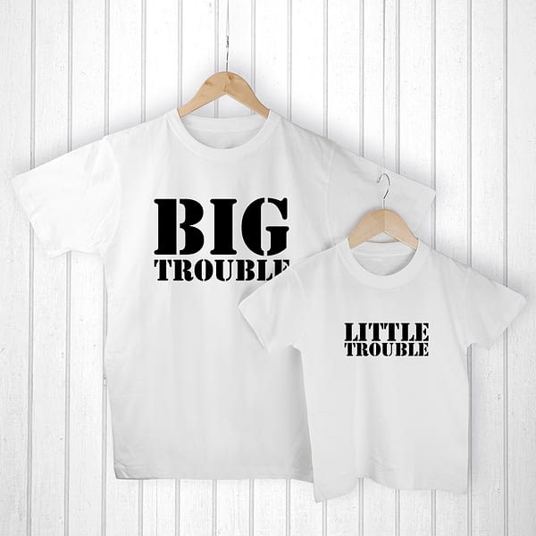 Personalised Daddy and Me Here Comes Trouble White T-Shirts