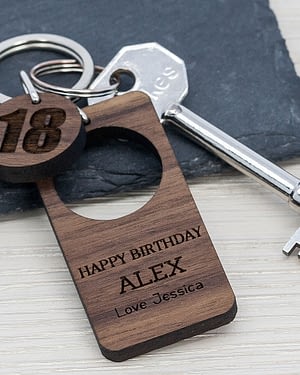 Happy Birthday Walnut Keyring