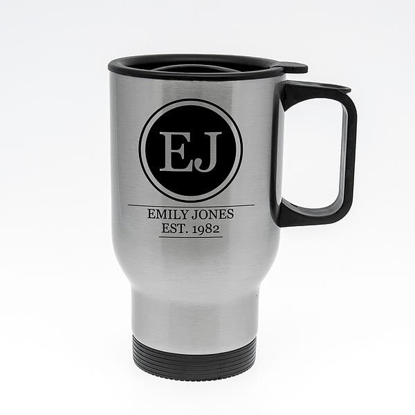 Silver Personalised Monogram Travel Mug