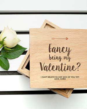 Personalised Fancy Being My Valentine? Oak Photo Cube