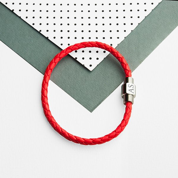 Personalised Unisex Woven Leather Bracelet In Scarlet Red