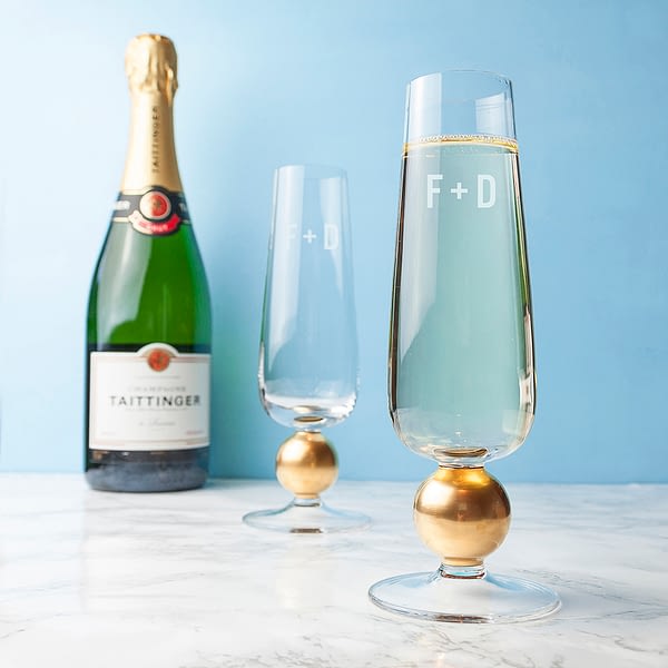 Monogrammed LSA Set Of Two Gold Champagne Glasses