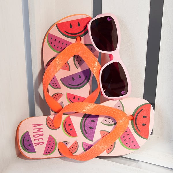 Wild Watermelon Child's Personalised Flip Flops