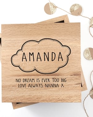 Baby Name in Cloud Oak Photo Keepsake Box