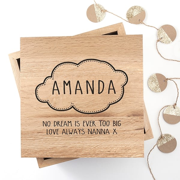 Baby Name in Cloud Oak Photo Keepsake Box