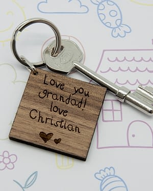 Square Wooden Keyring - Kids Handwriting