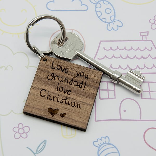 Square Wooden Keyring - Kids Handwriting