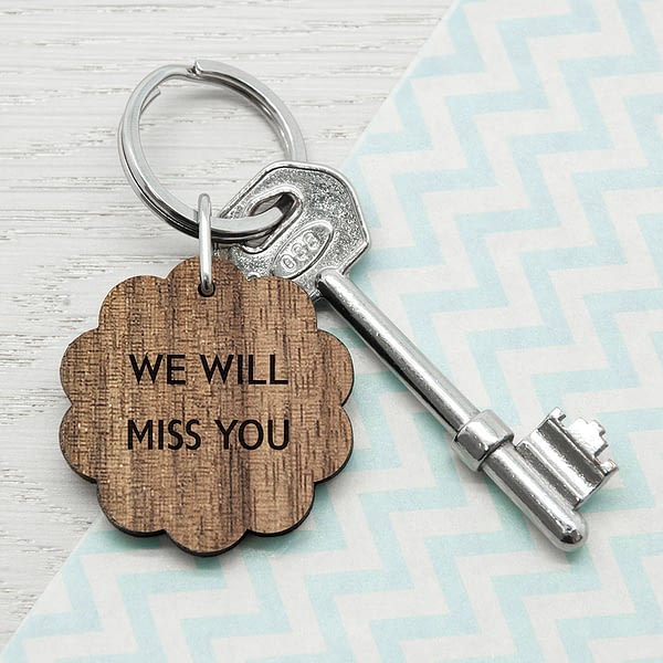 Personalised Flower Shape Walnut Keyring