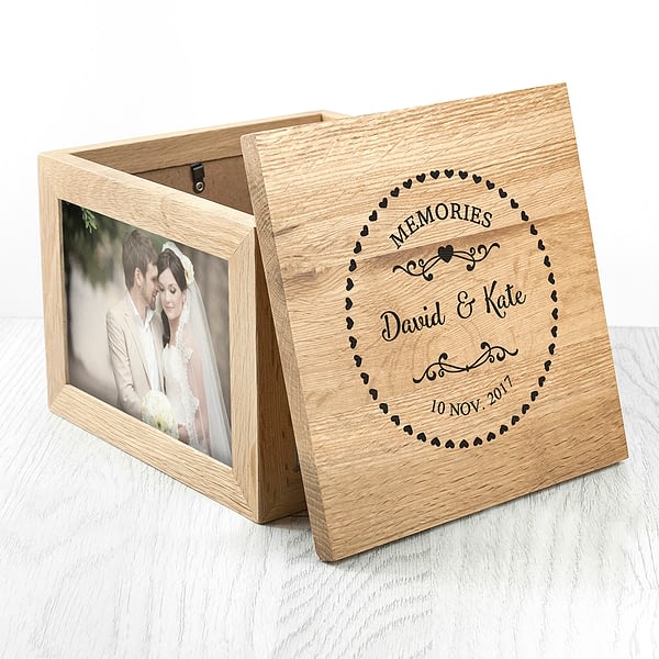 Couples' Oak Photo Keepsake Box with Heart Frame