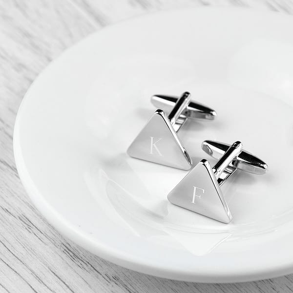 Personalised Rhodium Plated Triangle Cufflinks