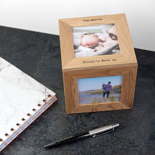 Personalised Oak Photo Cube Keepsake Box