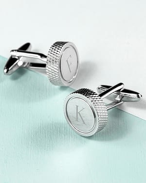 Personalised Round Rhodium Plated Cufflinks