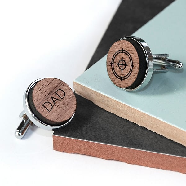 Iconic Hobbies Engraved Round Walnut Cufflinks