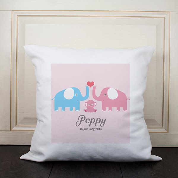 Baby Cushion Cover - Elephants (Pink)