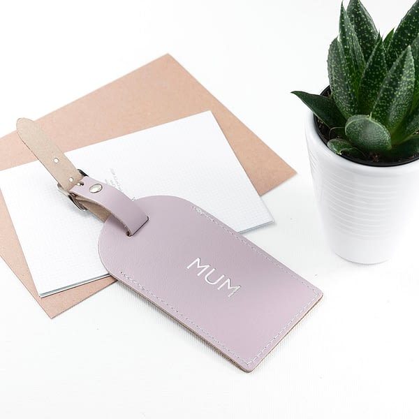 Personalised Lilac Foiled Leather Luggage Tag