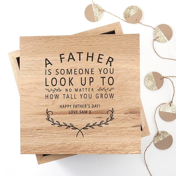 Personalised Father Is Oak Photo Keepsake Box