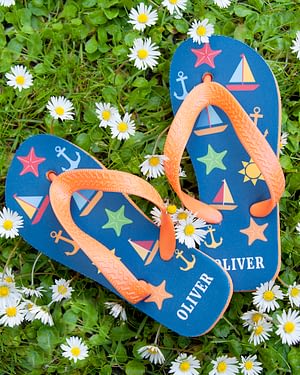 All The Fun At The Beach Child's Personalised Flip Flops In Navy