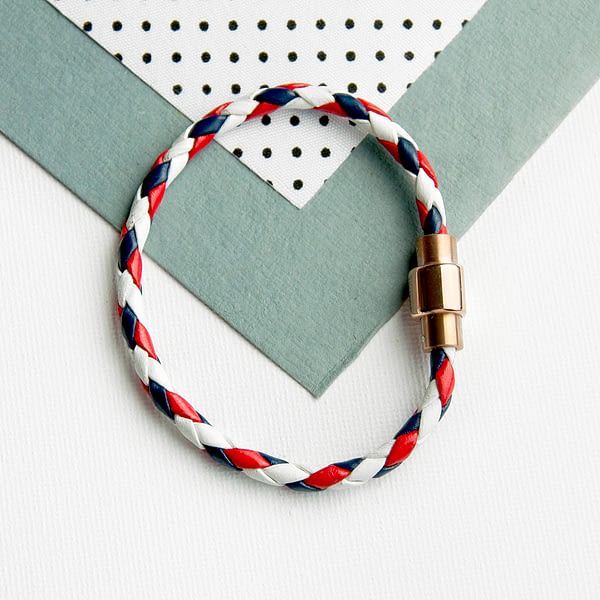 Personalised Women's Nautical Leather Bracelet With Gold Clasp