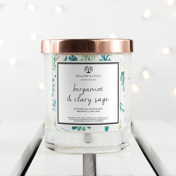 Personalised Bergamot & Clary Sage Candle With Copper Lid