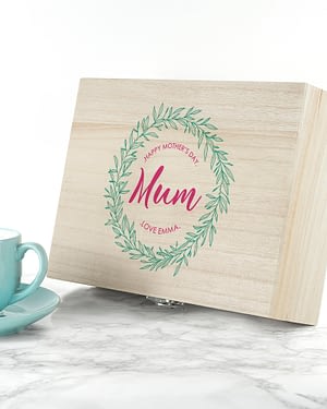 Personalised Leaf Wreath Mother's Day Tea Box