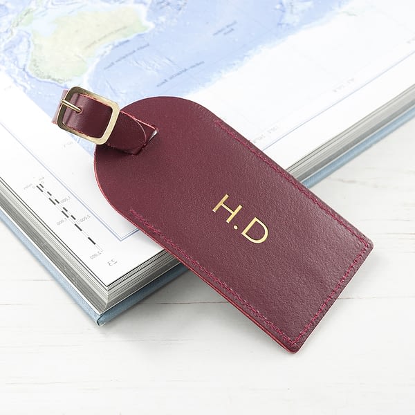 Personalised Burgundy Foiled Leather Luggage Tag