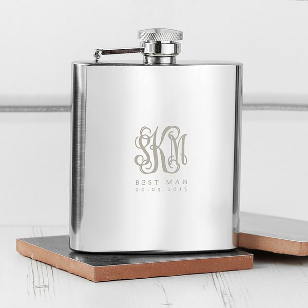 Monogrammed 6oz Hip Flask for Best Man