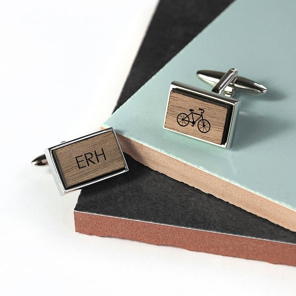 Iconic Hobbies Engraved Rectangle Walnut Cufflinks