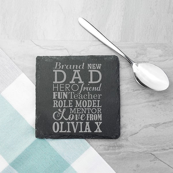 What A New Dad Means Square Slate Keepsake