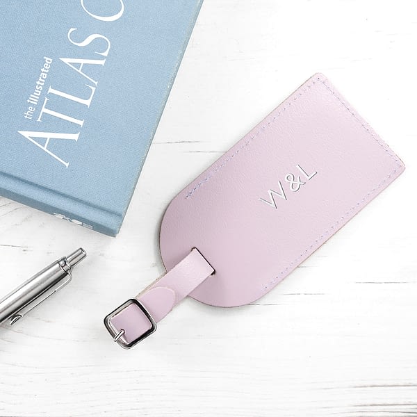 Personalised Lilac Foiled Leather Luggage Tag