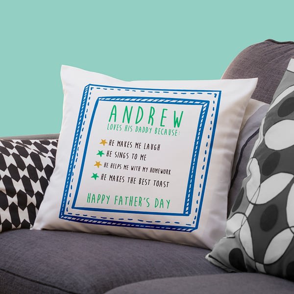 I Love Daddy Because... Personalised Cushion Cover