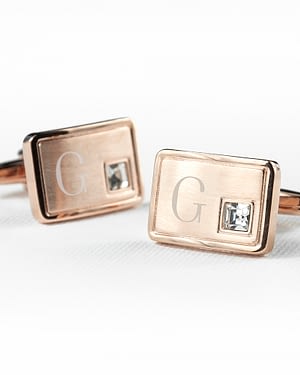 Personalised Rose Gold Plated Cufflinks With Crystal