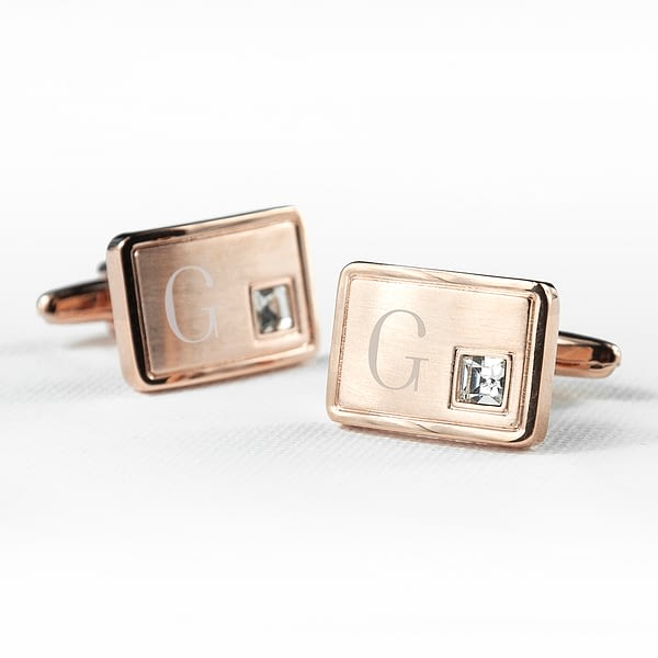 Personalised Rose Gold Plated Cufflinks With Crystal