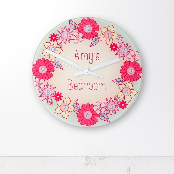 Flower Garland Personalised Little Girl's Wall Clock