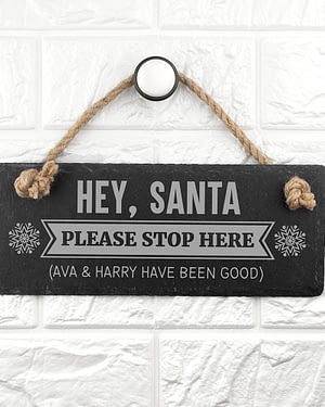 Personalised Hey Santa! Slate Hanging Sign