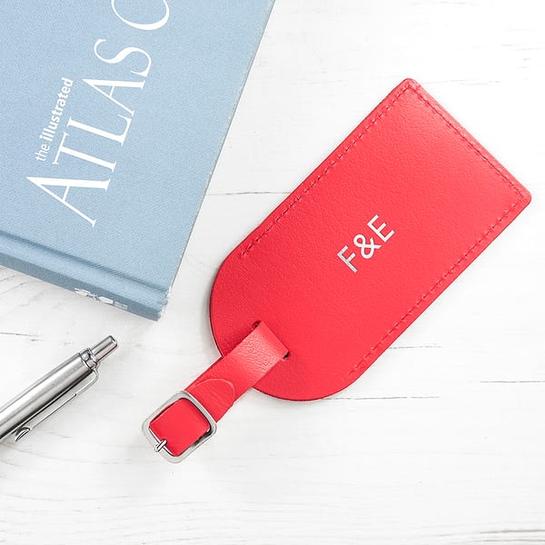 Personalised Red Foiled Leather Luggage Tag