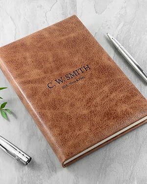 Engraved Natural Tan Leather Notebook