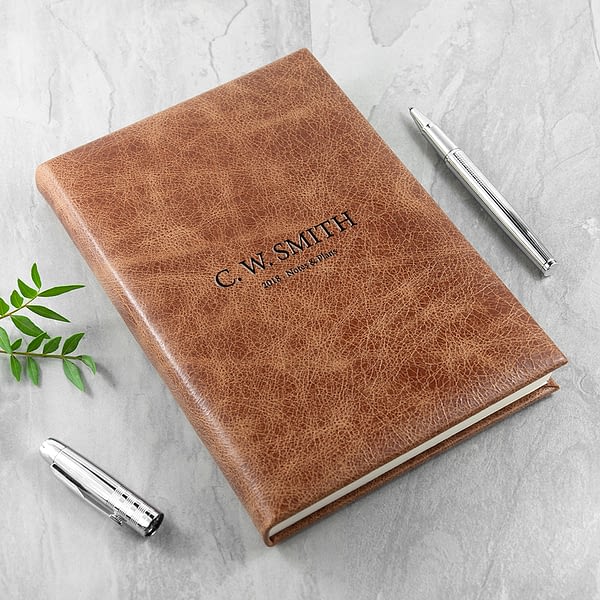 Engraved Natural Tan Leather Notebook