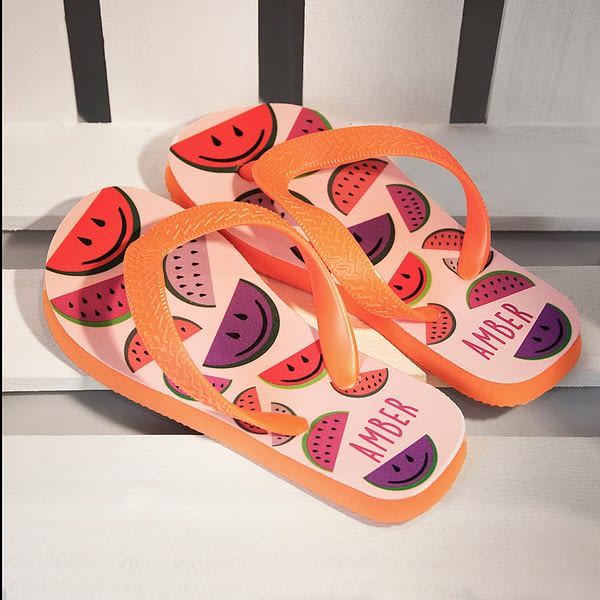 Wild Watermelon Child's Personalised Flip Flops