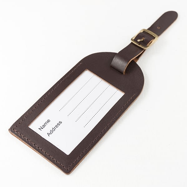 Personalised Brown Foiled Leather Luggage Tag