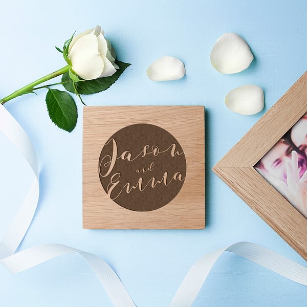 Personalised Typography Oak Photo Cube