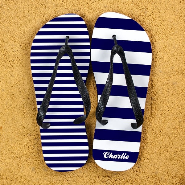 Striped Personalised Flip Flops in Blue